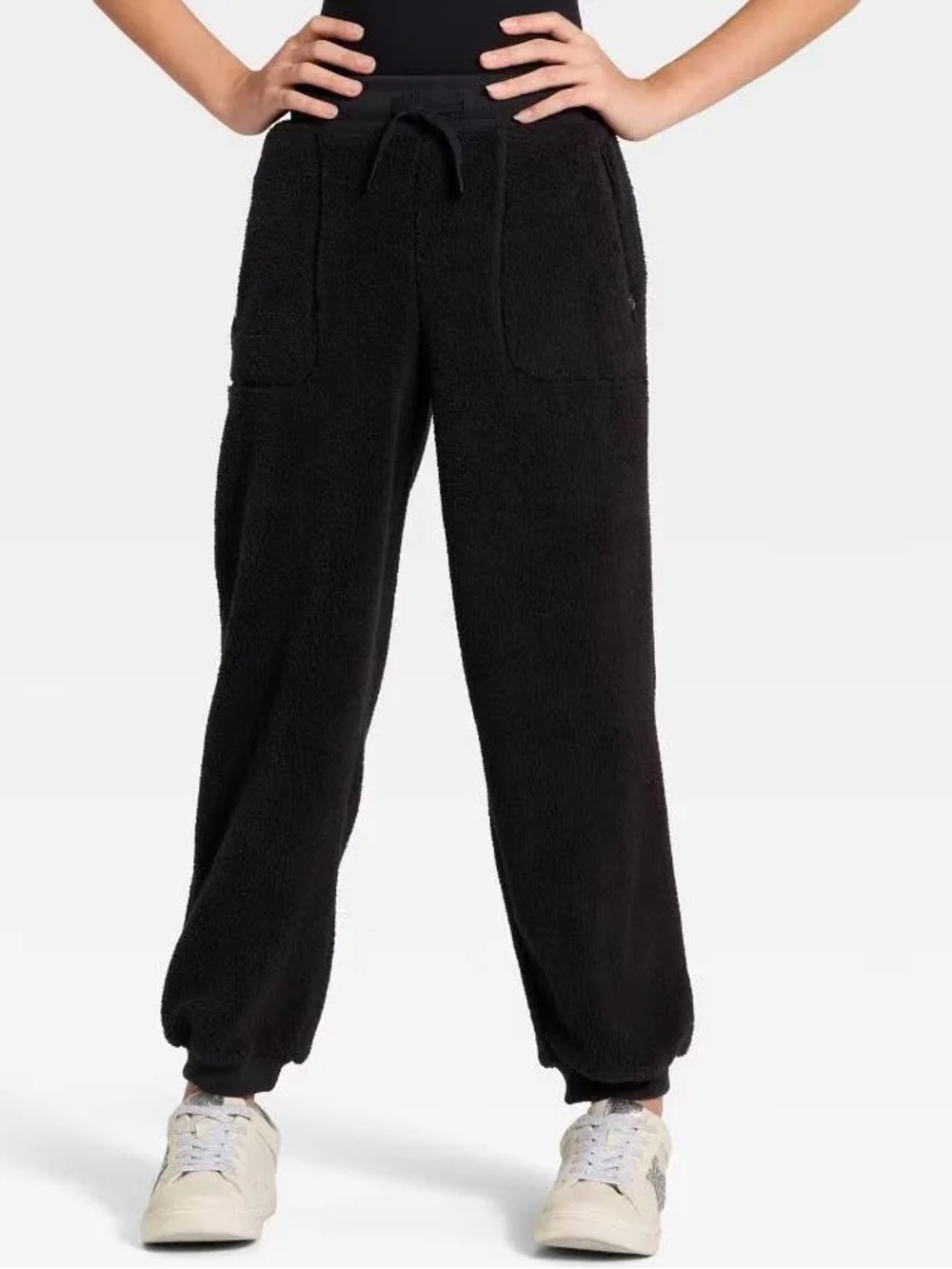 Cozy Fleece Drawstring Jogger Pants - Black